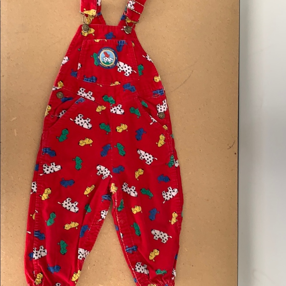 Vintage OshKosh corduroy overalls with dog print